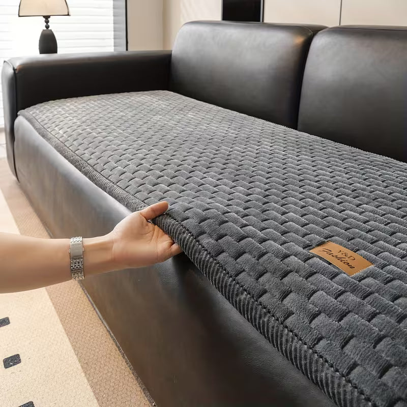 Thick Warm Soft 1pc Modern Minimalist Sofa Cover | Quilted Plush, Corduroy Trim | 3 Colors/5 Sizes, Fits 1-4 Seater, Anti-Slip, Pet-Friendly, Machine Washable, All-Season Decor