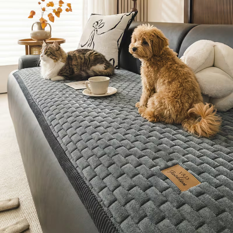 Thick Warm Soft 1pc Modern Minimalist Sofa Cover | Quilted Plush, Corduroy Trim | 3 Colors/5 Sizes, Fits 1-4 Seater, Anti-Slip, Pet-Friendly, Machine Washable, All-Season Decor
