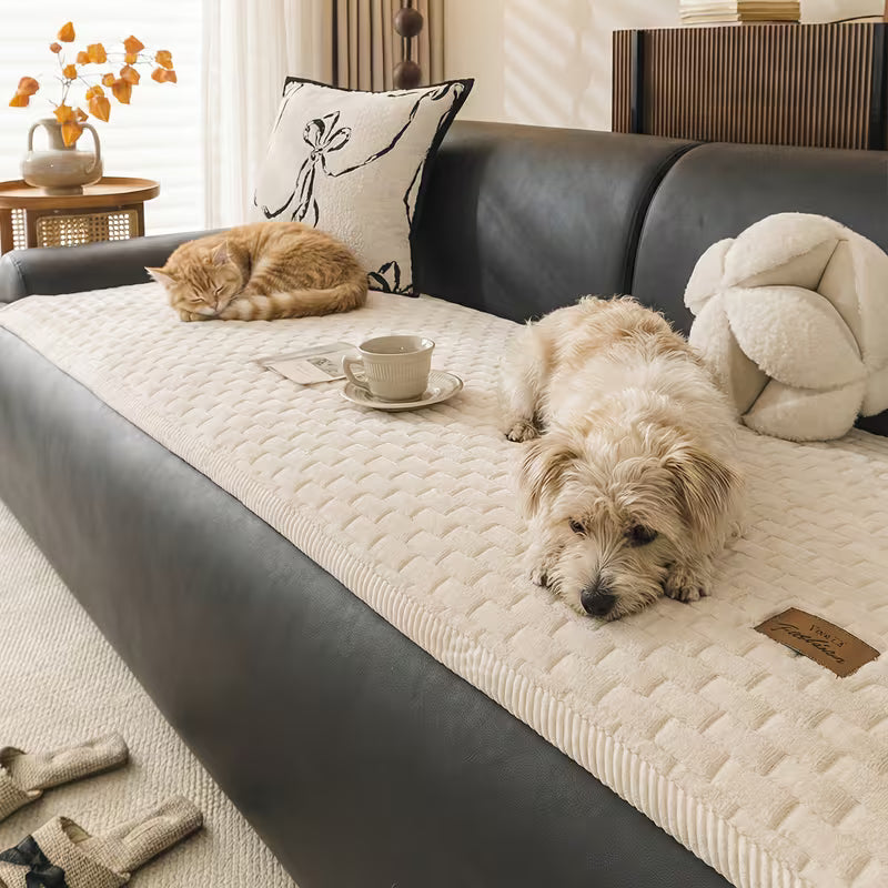 Thick Warm Soft 1pc Modern Minimalist Sofa Cover | Quilted Plush, Corduroy Trim | 3 Colors/5 Sizes, Fits 1-4 Seater, Anti-Slip, Pet-Friendly, Machine Washable, All-Season Decor